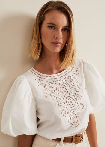 Phase Eight Lillianna Lace Front Shirts White USA | 9630841-HZ